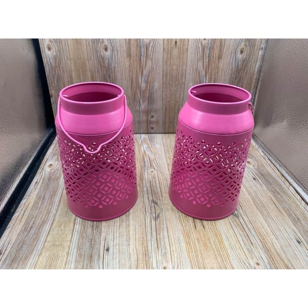 Set of 2 Pink Metal Lanterns 7.5in